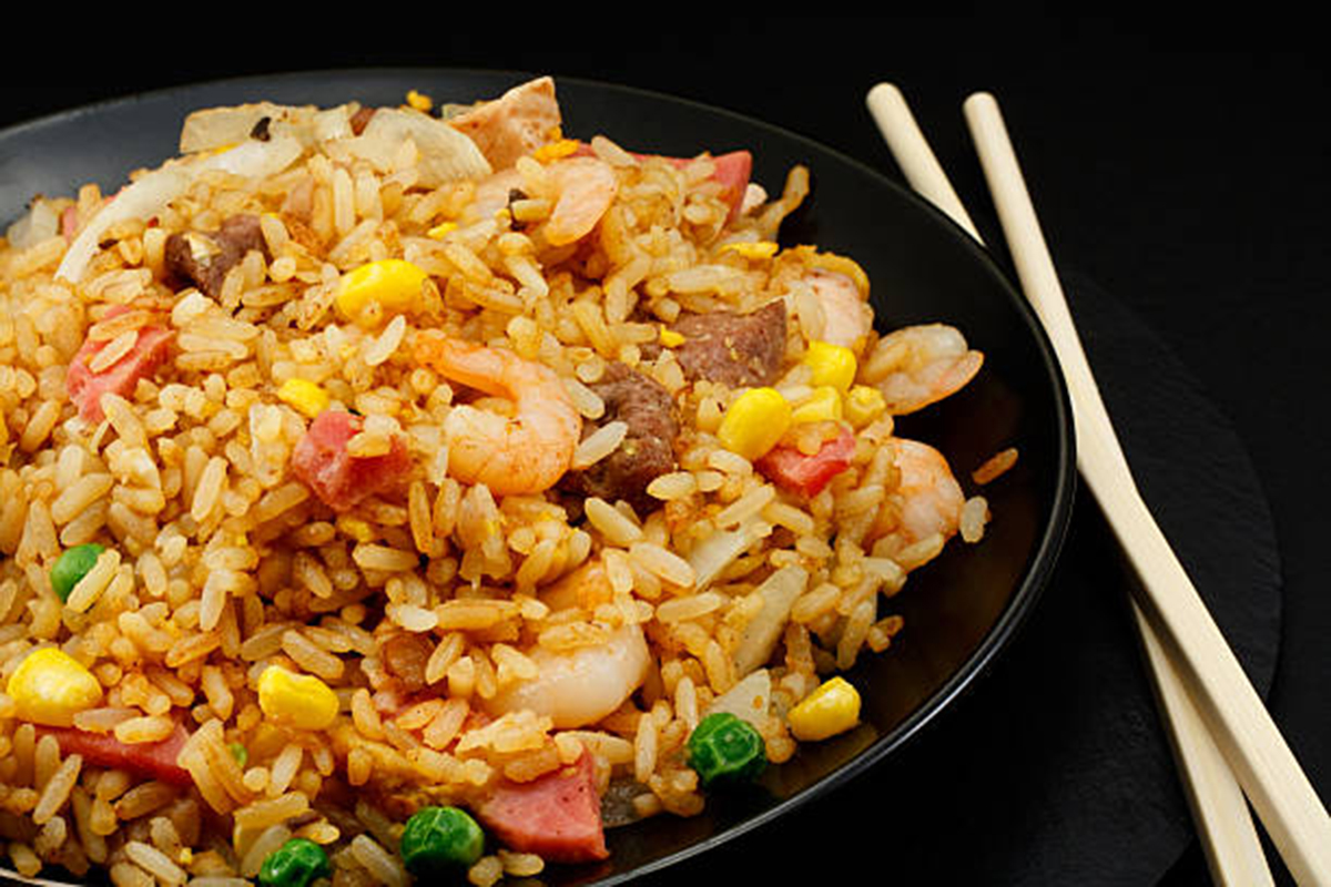 A plate of oriental food Special fried rice